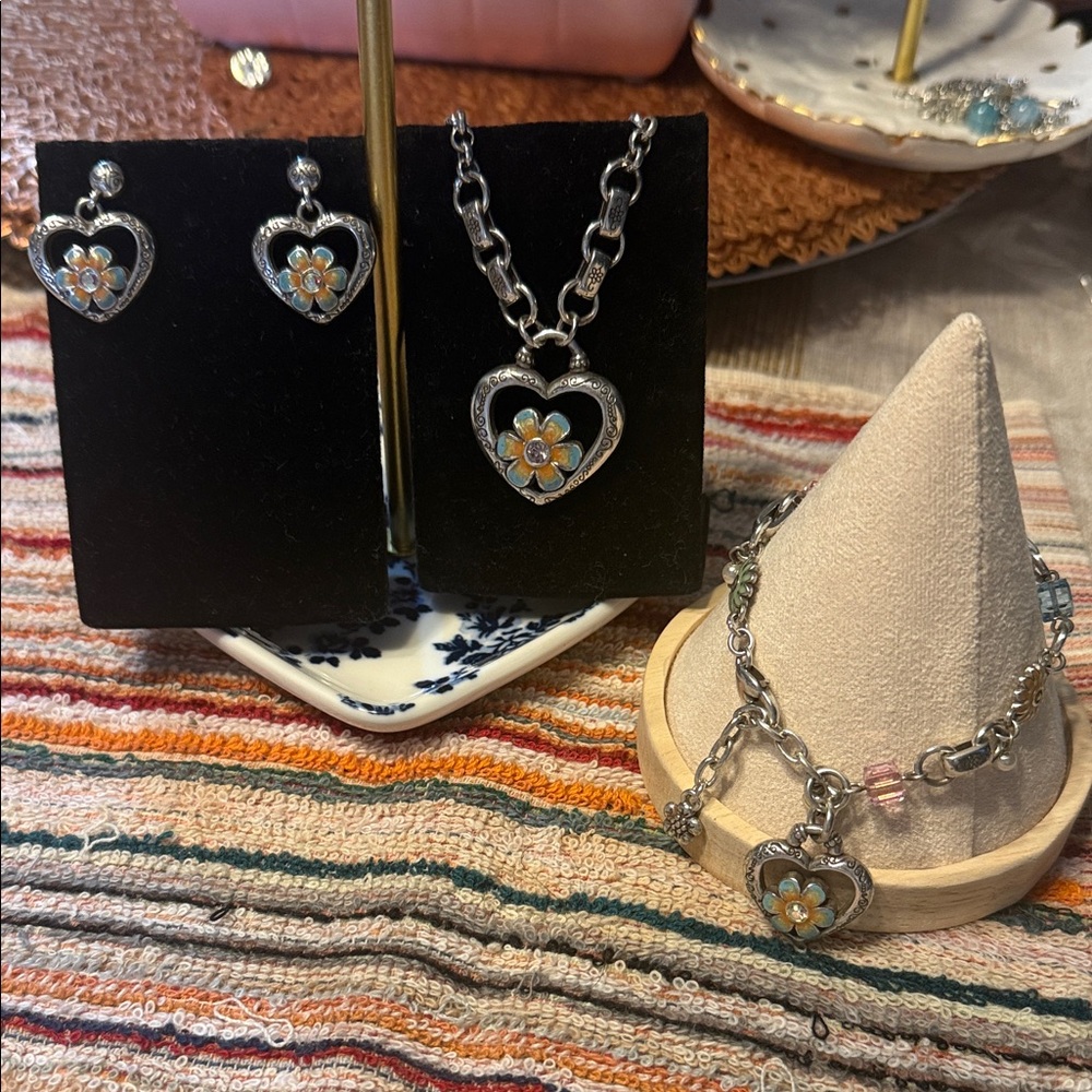 Brighton Retired Silver Heart set with Floral Design